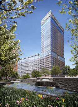 Riverhouse apartments, eco-friendly living at One Rockefeller Park in New York.