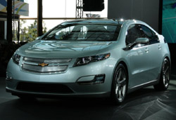 GM Volt plug in electric vehicle- approaching assembly. Production model shown.